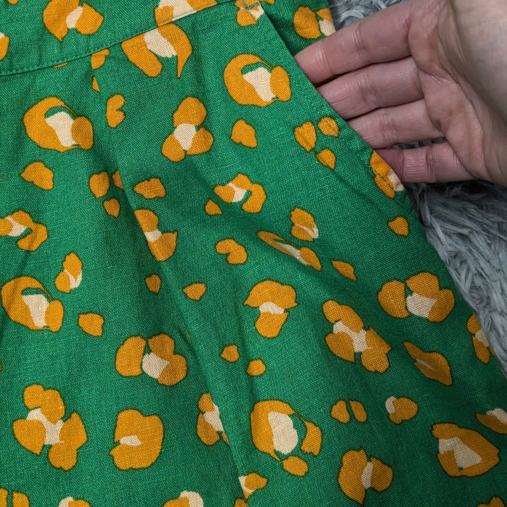 Tabitha High Waist Green and Orange Shorts with Playful Animal Print Design - Picture 5 of 7